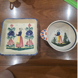 Set of 2Henriot Quimper rectangle platter Breton motifs.